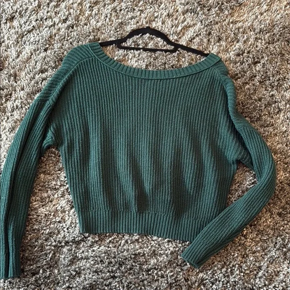 Green Ribbed Women's Sweater - Picture 2 of 3